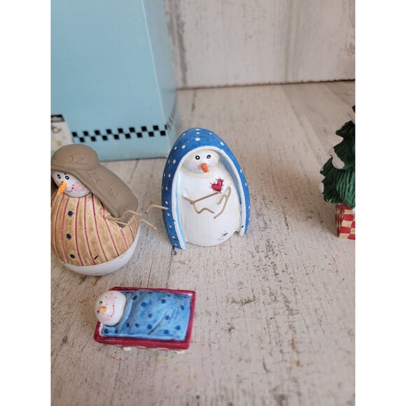 Jolly follies snowman nativity scene religious Xmas decor set Sandi Gore evans - Picture 4 of 10